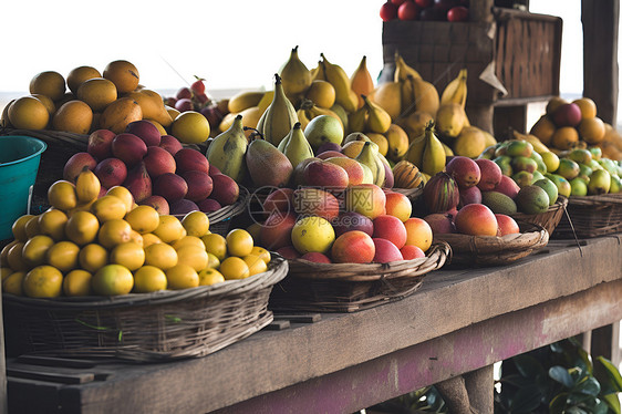 水果盛宴的市场摊位图片