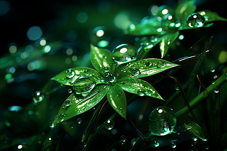 植物上的水滴特写背景图片