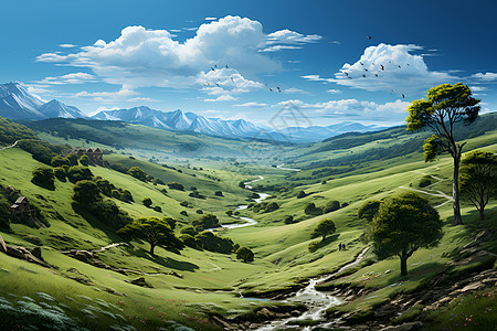 山丘上的树木背景图片
