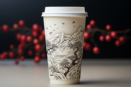 中国风的奶茶杯背景图片
