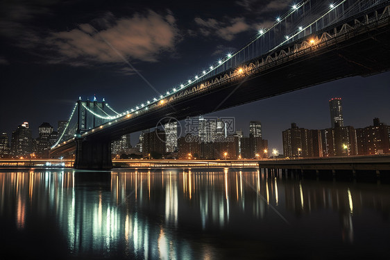 灯火通明的夜晚桥梁建筑图片