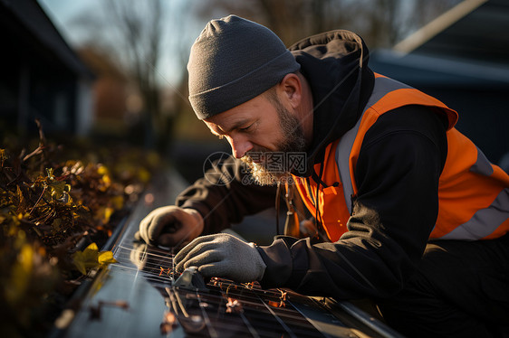 现代科技维修太阳能面板的工人图片