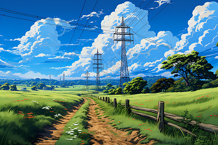 田野间的高压电塔背景图片