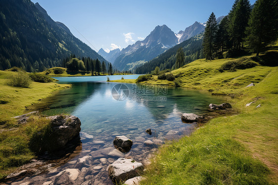 山间湖泊的美丽景观图片