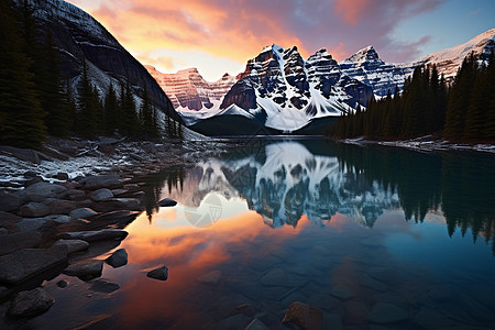 雪山湖光山色的美丽景观图片