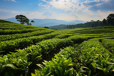 郁郁葱葱的山谷茶园图片