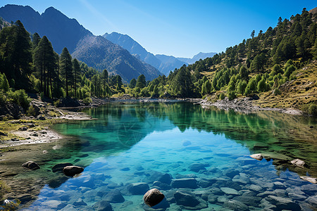 湖畔山水的美丽景观图片