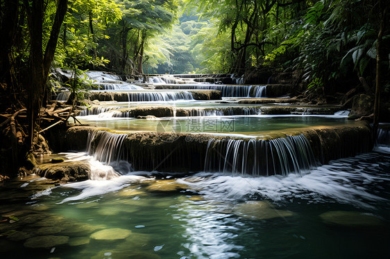 丛林瀑布的美丽景观图片