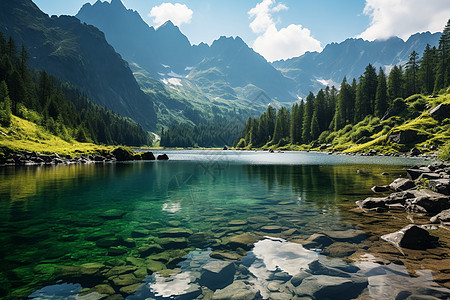 山谷湖畔的美丽景观图片