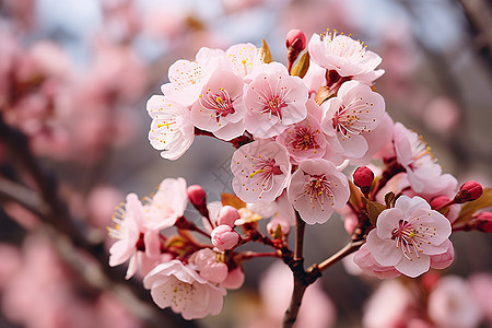 春季花园中绽放的樱花花朵图片