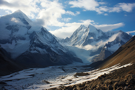 美丽的雪山山谷景观图片