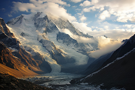 壮观的雪山山谷景观背景图片