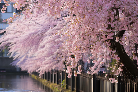 春季街道上绽放的樱花花朵图片