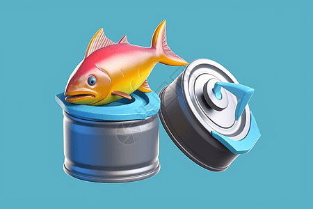 3D鱼罐头卡通插图背景图片