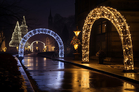 冬季城市街道的繁华景观背景图片