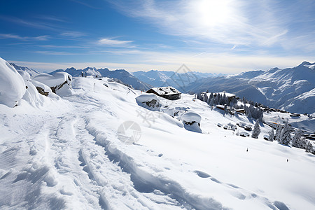 白雪皑皑的山谷景观背景图片