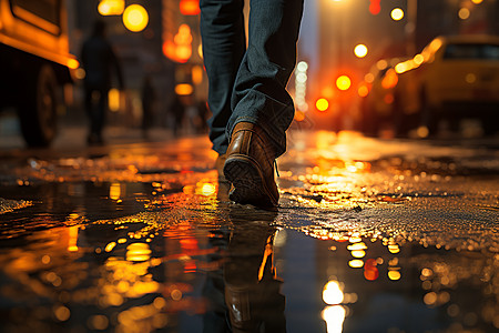 户外雨水中行走的男士图片