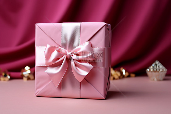 粉色蝴蝶结装饰礼品盒图片