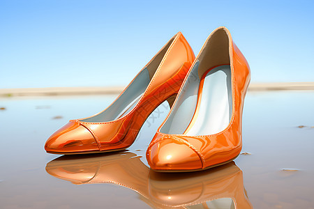 橙色高跟鞋图片