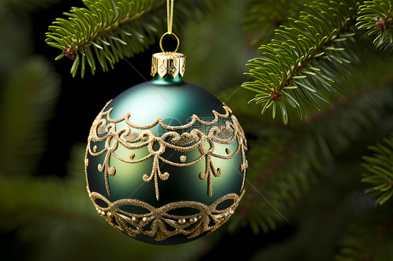 闪闪发光的绿金圣诞装饰品图片