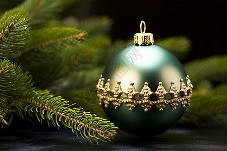 圣诞树上一颗绿色装饰球背景图片