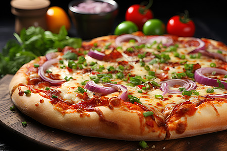 美味的洋葱奶酪披萨高清图片