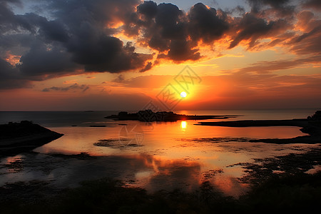 日落海天一线的美丽景观背景图片