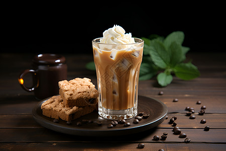 冰镇咖啡和饼干背景图片