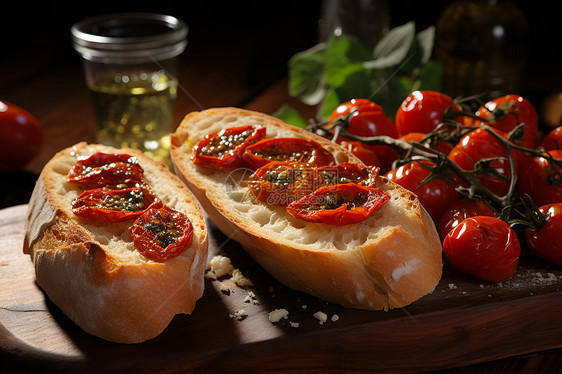 番茄佳肴和面包图片