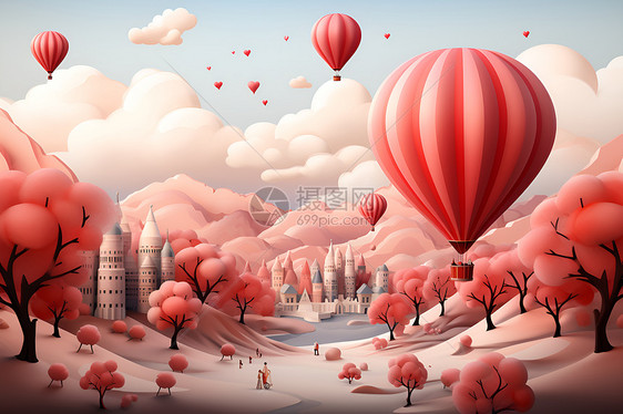 浪漫粉色热气球图片