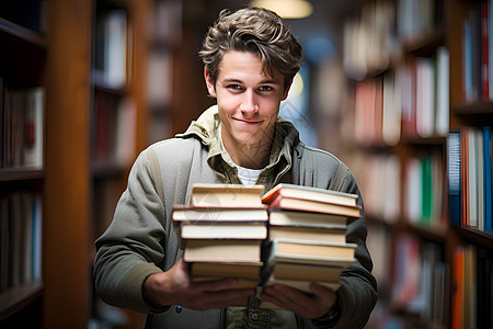 男孩在大学图书馆图片