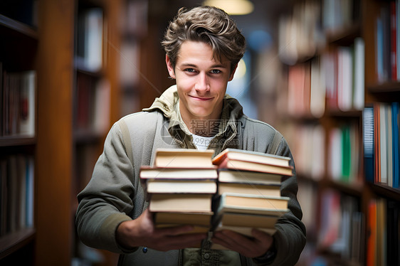 男孩在大学图书馆图片