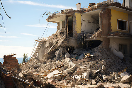 新农村房屋地震下的房屋建筑废墟背景