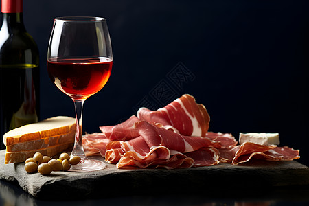 法国红酒新鲜的火腿和红酒背景