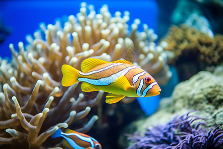 珊瑚丛里的热带鱼背景图片