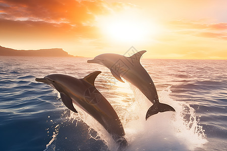 海豚在海面上跳跃图片