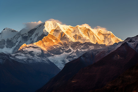 夕阳下的雪山图片