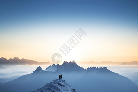 白雪皑皑的日出山谷景观图片