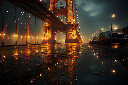 夜幕下灯火通明的桥梁图片