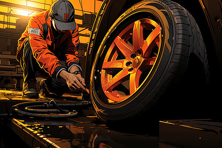 修理工维修车轮背景图片