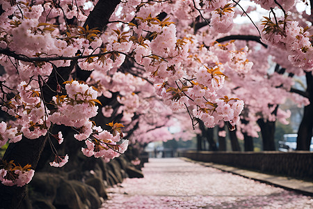 美丽的樱花步道高清图片