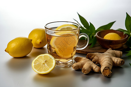 新鲜泡制的柠檬姜茶图片