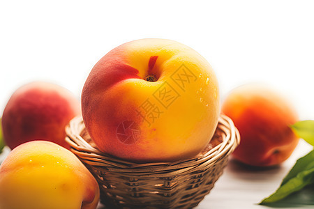 新鲜采摘的桃子水果图片