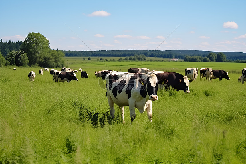 牛群在绿草丛中图片