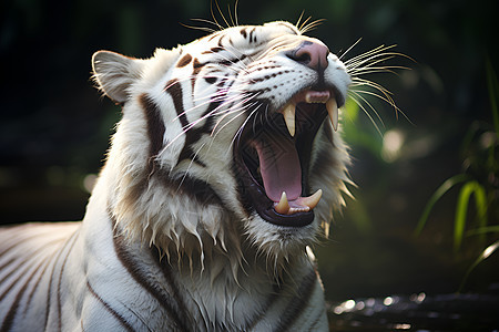 户外张着嘴巴的老虎背景图片