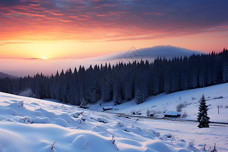 雪景日出背景图片