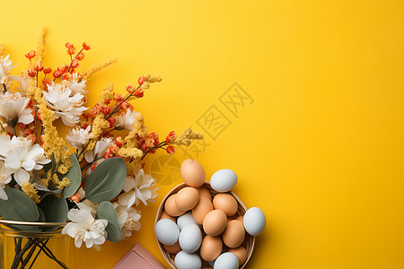 欢庆花束与彩蛋背景图片