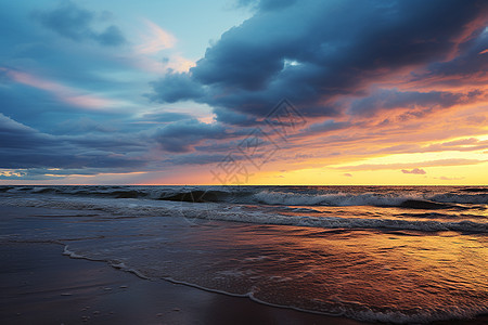 夕阳下的浪花图片