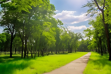 清晨的公园小径背景图片