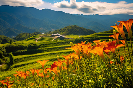 烟雨山谷自然美景背景图片